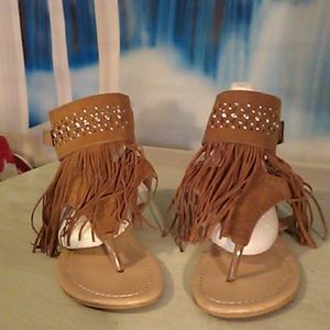 Cute faux brown fringe flat sandals
